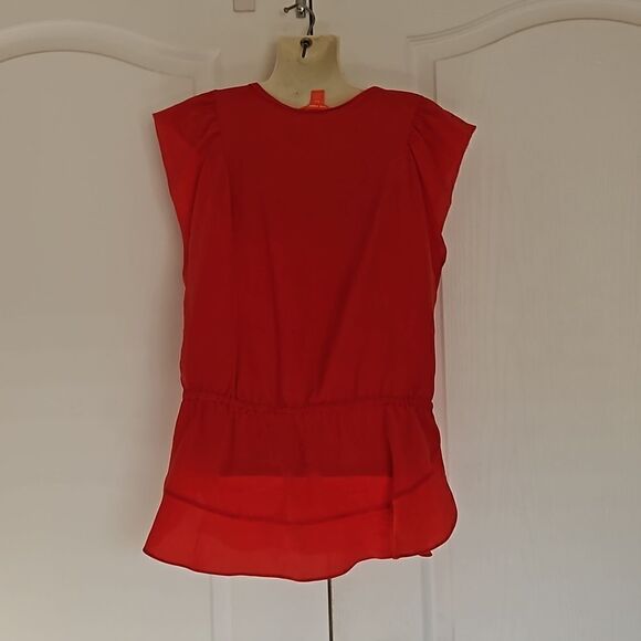 Joe Fresh Ladies Silk Blouse Elastic Waist With Peplum Hem Small Red - Picture 3 of 16